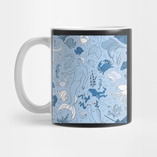 under the sea - blue seamless pattern Mug